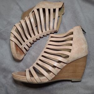 Johnston & Murphy Leather "Nadine" Strappy Wedge Heels Zip Up Back 7.5M